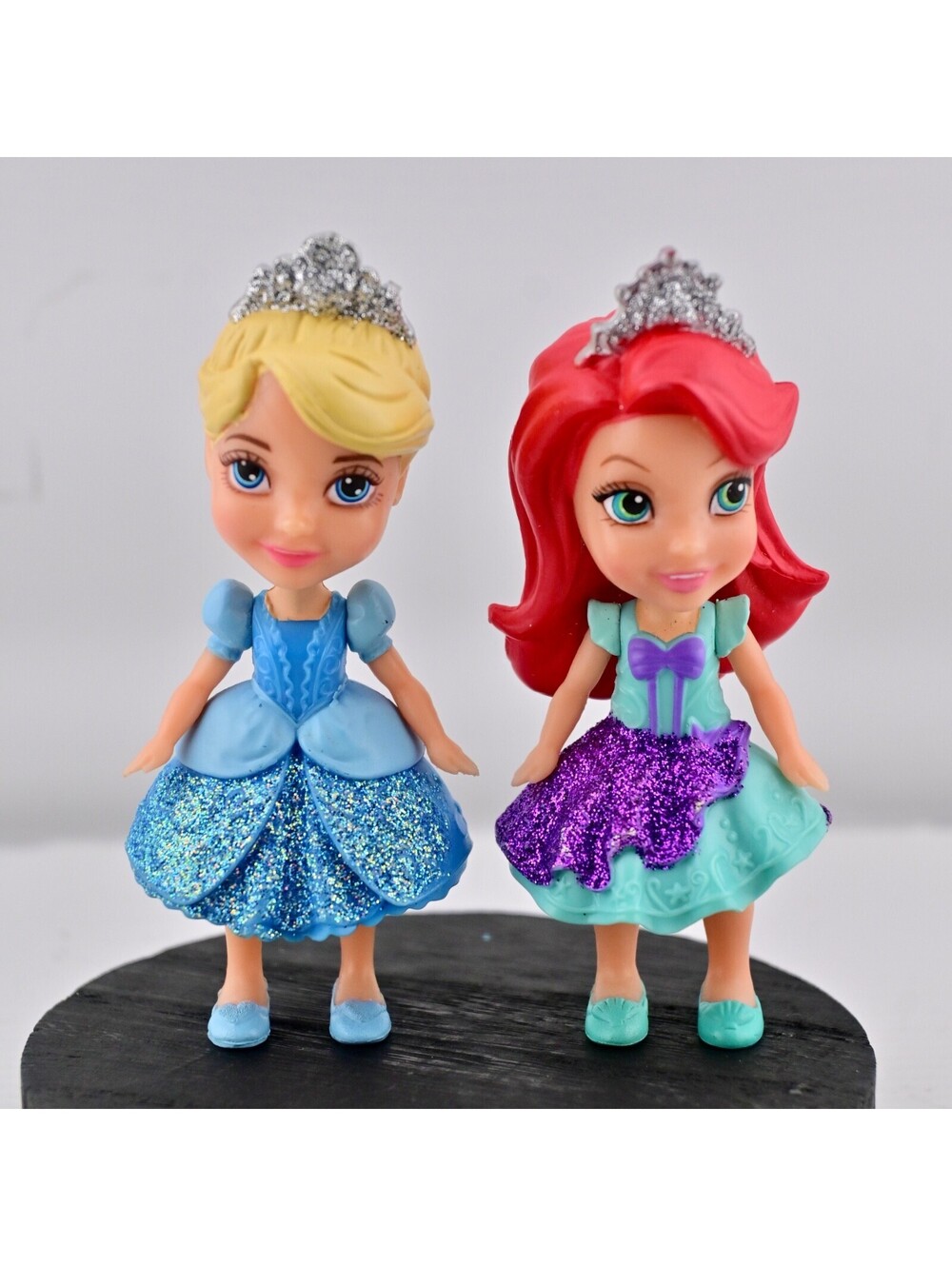 Disney Princess Mini Toddler ARIEL/CINDERELLA figure glitter Dress & Tiara 2018